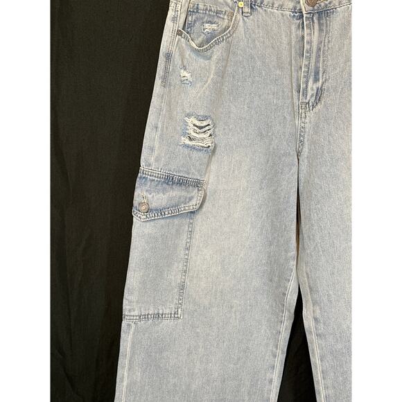 INDIGO REIN NWT Jeans  Sz 15 Distressed Lt Denim Cargo Wide Leg Skater Fit - Picture 3 of 12